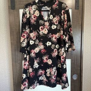 Vintage Urban Rose Women's Black Floral Dress Size Sz 3XL 3/4 Sleeve